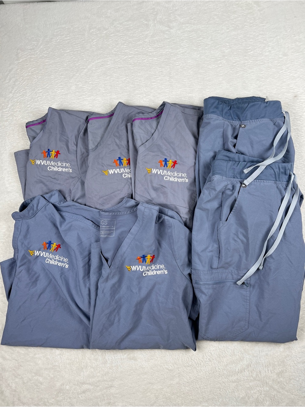 Lot of 7 FIGS & Healing Hands Scrubs XL 2X Large Vapor Blue Gray Bundle WVU